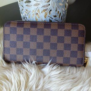 Brown checkered long wallet
